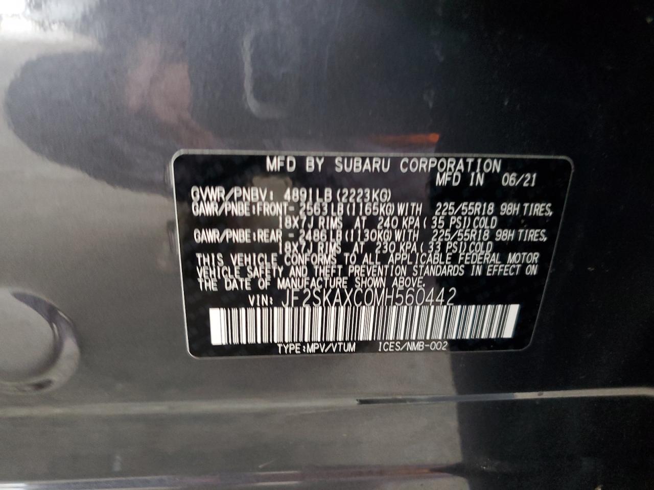 2021 Subaru Forester Touring VIN: JF2SKAXC0MH560442 Lot: 93309875