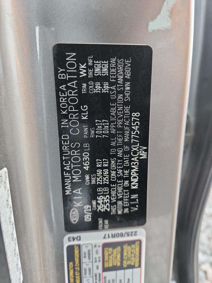 2020 Kia Sportage Lx VIN: KNDPM3ACXL7754578 Lot: 92651495