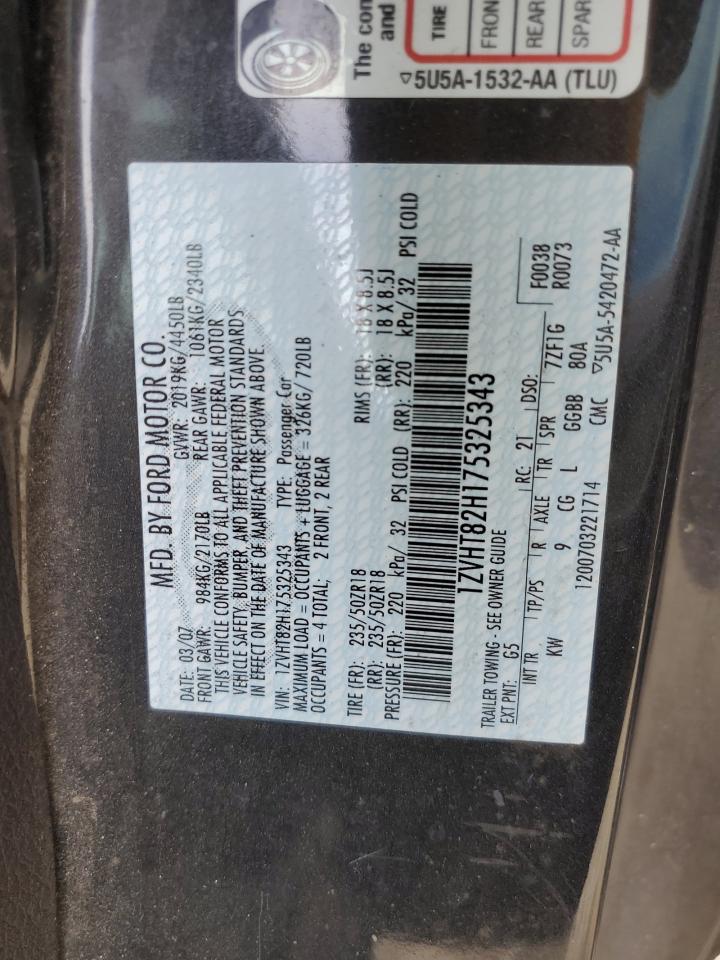 2007 Ford Mustang Gt VIN: 1ZVHT82H175325343 Lot: 92037125