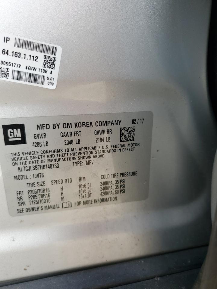 2017 Chevrolet Trax 1Lt VIN: KL7CJLSB7HB140733 Lot: 93050695