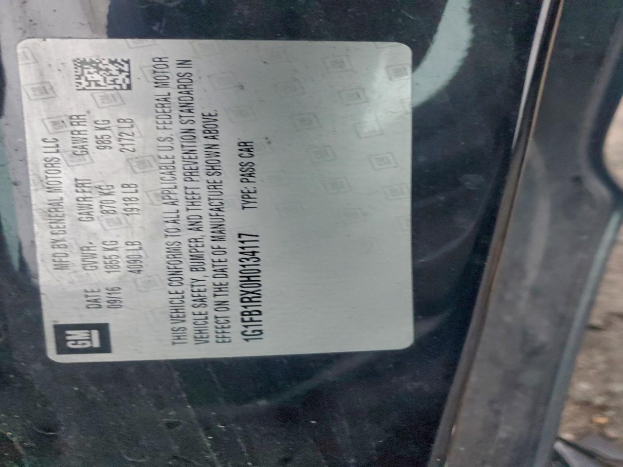 2017 Chevrolet Camaro Lt VIN: 1G1FB1RX0H0134117 Lot: 93056355