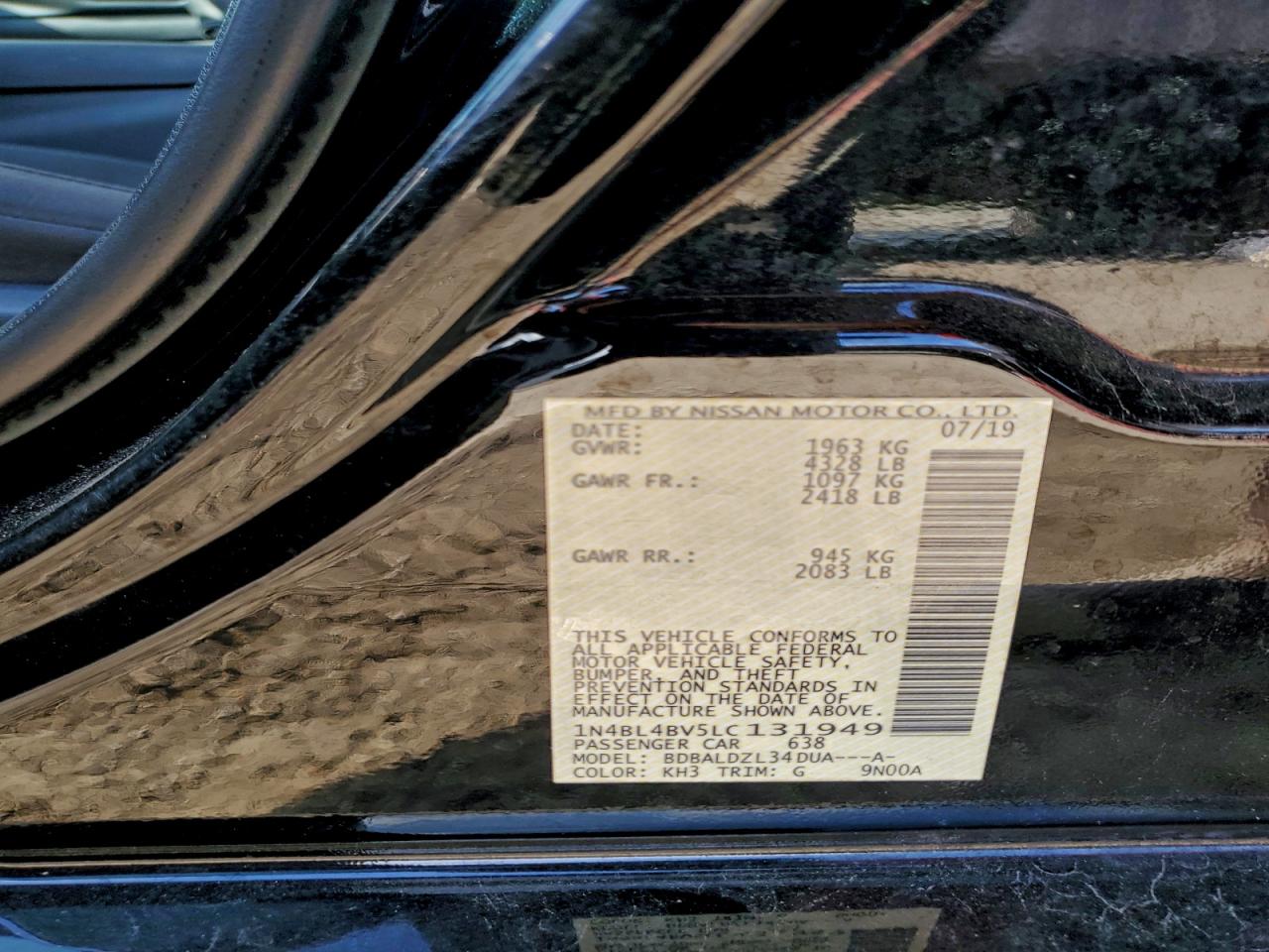 2020 Nissan Altima S VIN: 1N4BL4BV5LC131949 Lot: 94741785