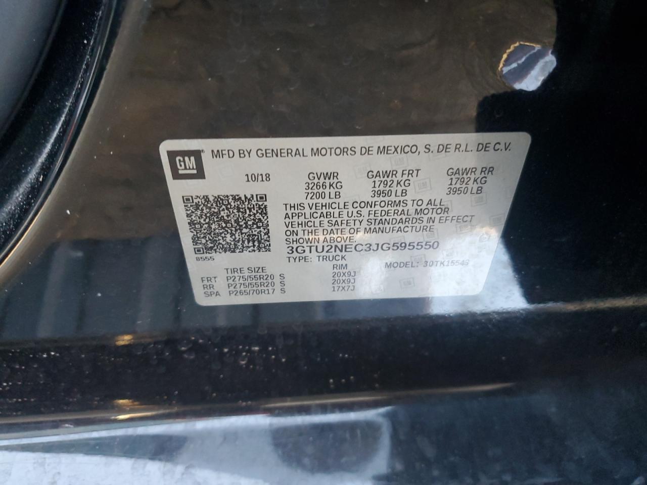 2018 GMC Sierra K1500 Slt VIN: 3GTU2NEC3JG595550 Lot: 90650355