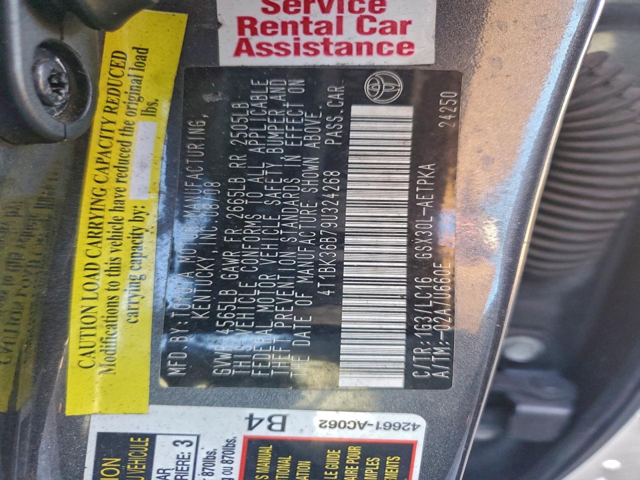 2009 Toyota Avalon Xl VIN: 4T1BK36B79U324268 Lot: 94597385