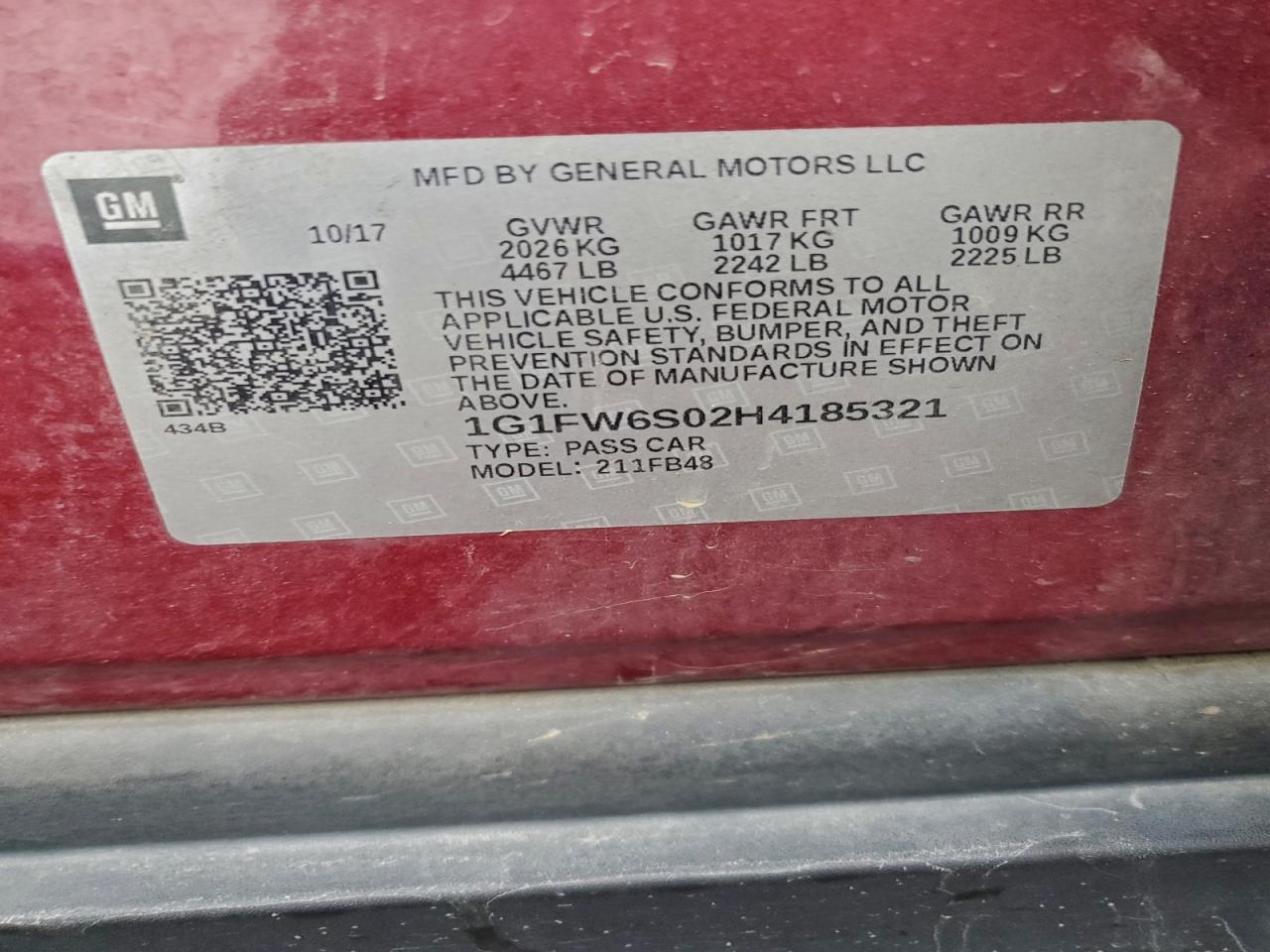 2017 Chevrolet Bolt Ev Lt VIN: 1G1FW6S02H4185321 Lot: 93436845