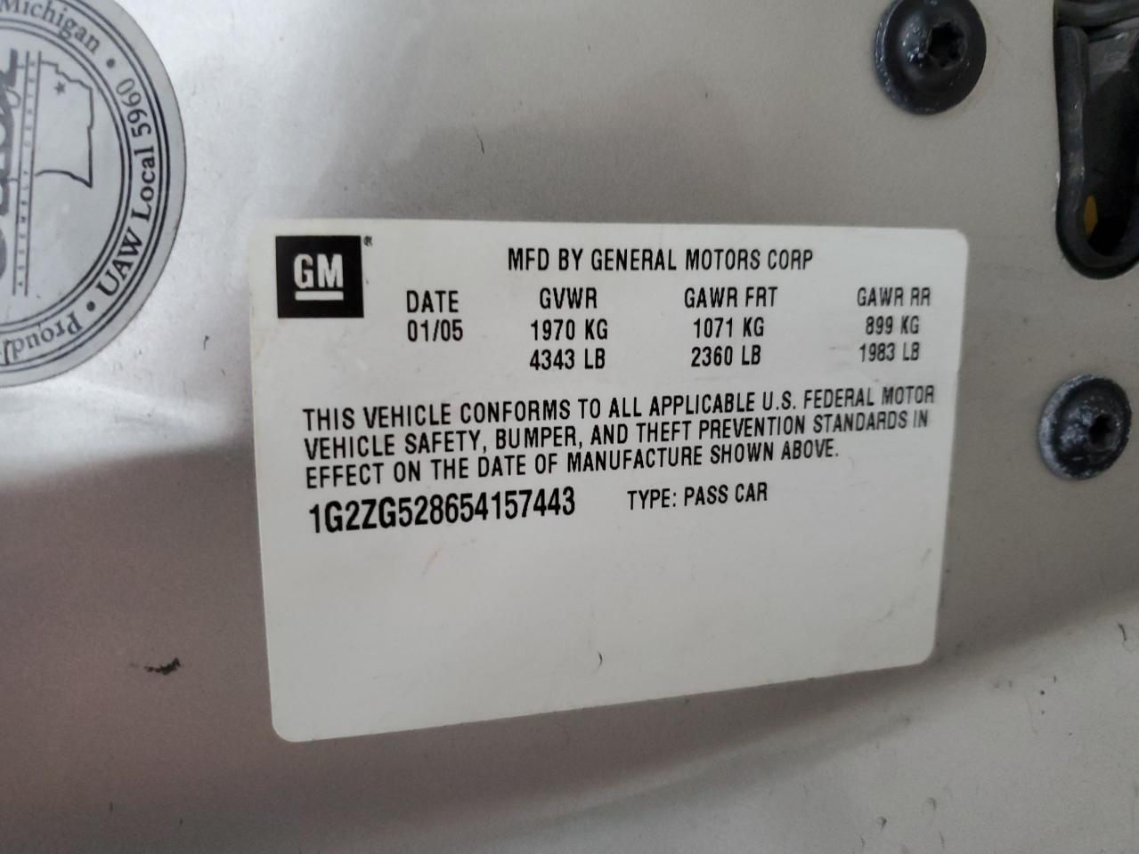 2005 Pontiac G6 VIN: 1G2ZG528654157443 Lot: 91758255