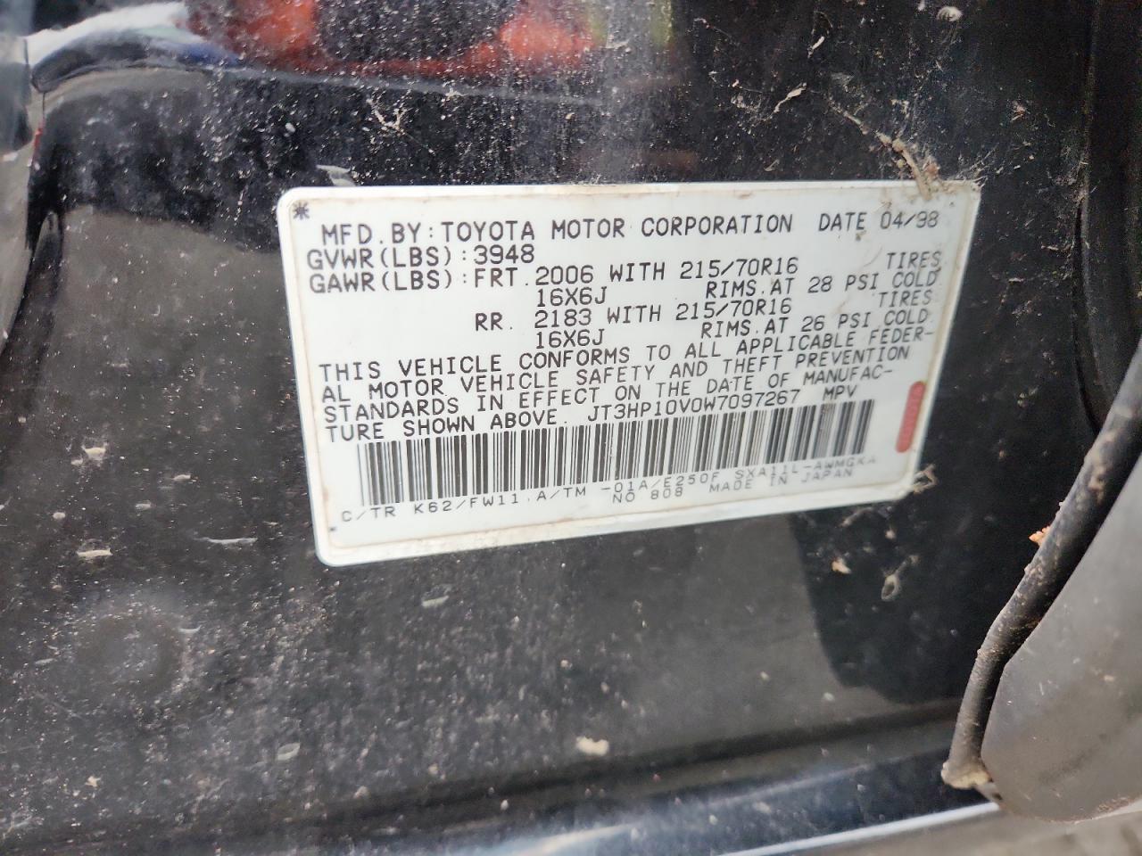 1998 Toyota Rav4 VIN: JT3HP10V0W7097267 Lot: 92951365