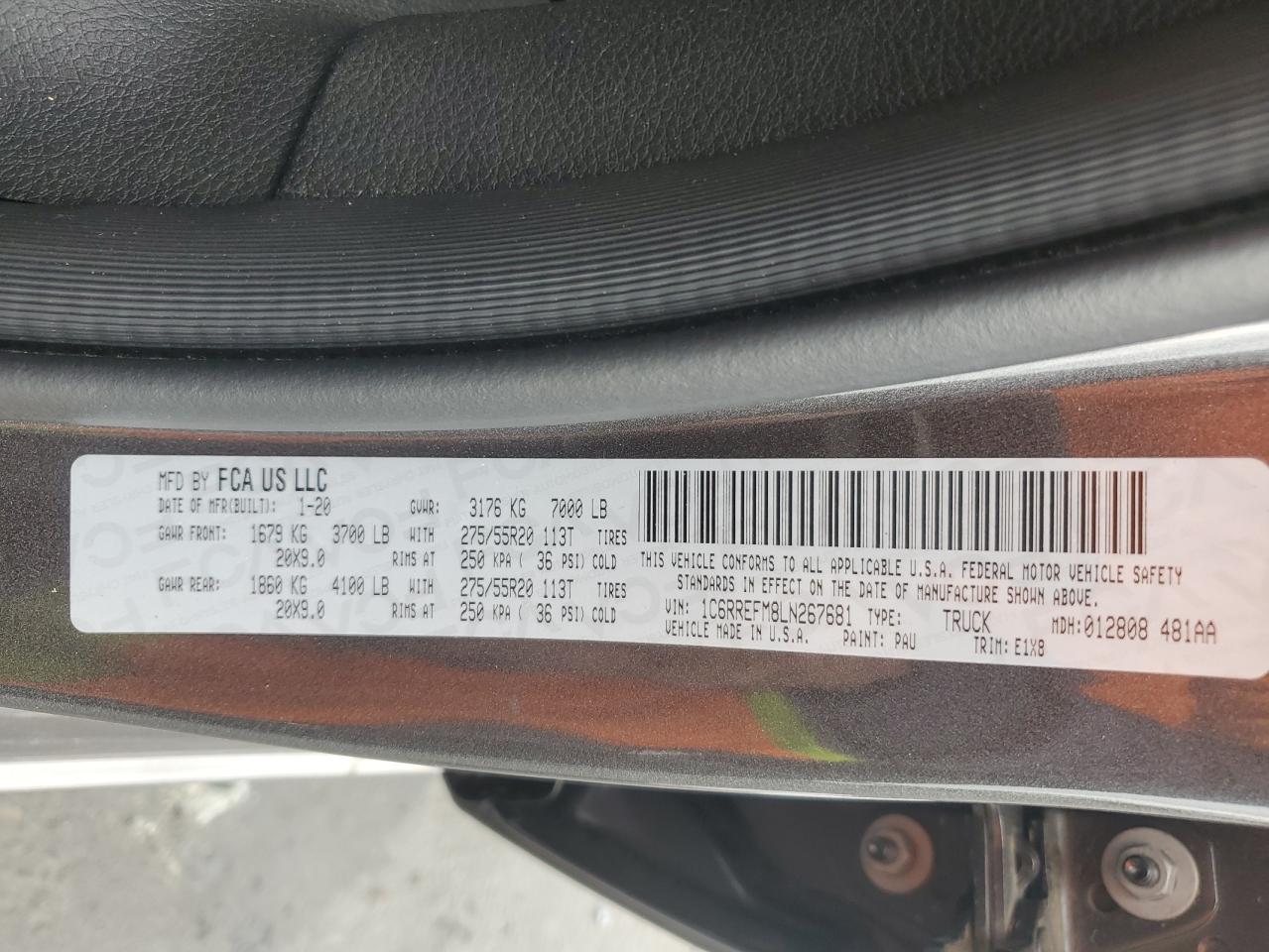 2020 Ram 1500 Big Horn/Lone Star VIN: 1C6RREFM8LN267681 Lot: 91611025