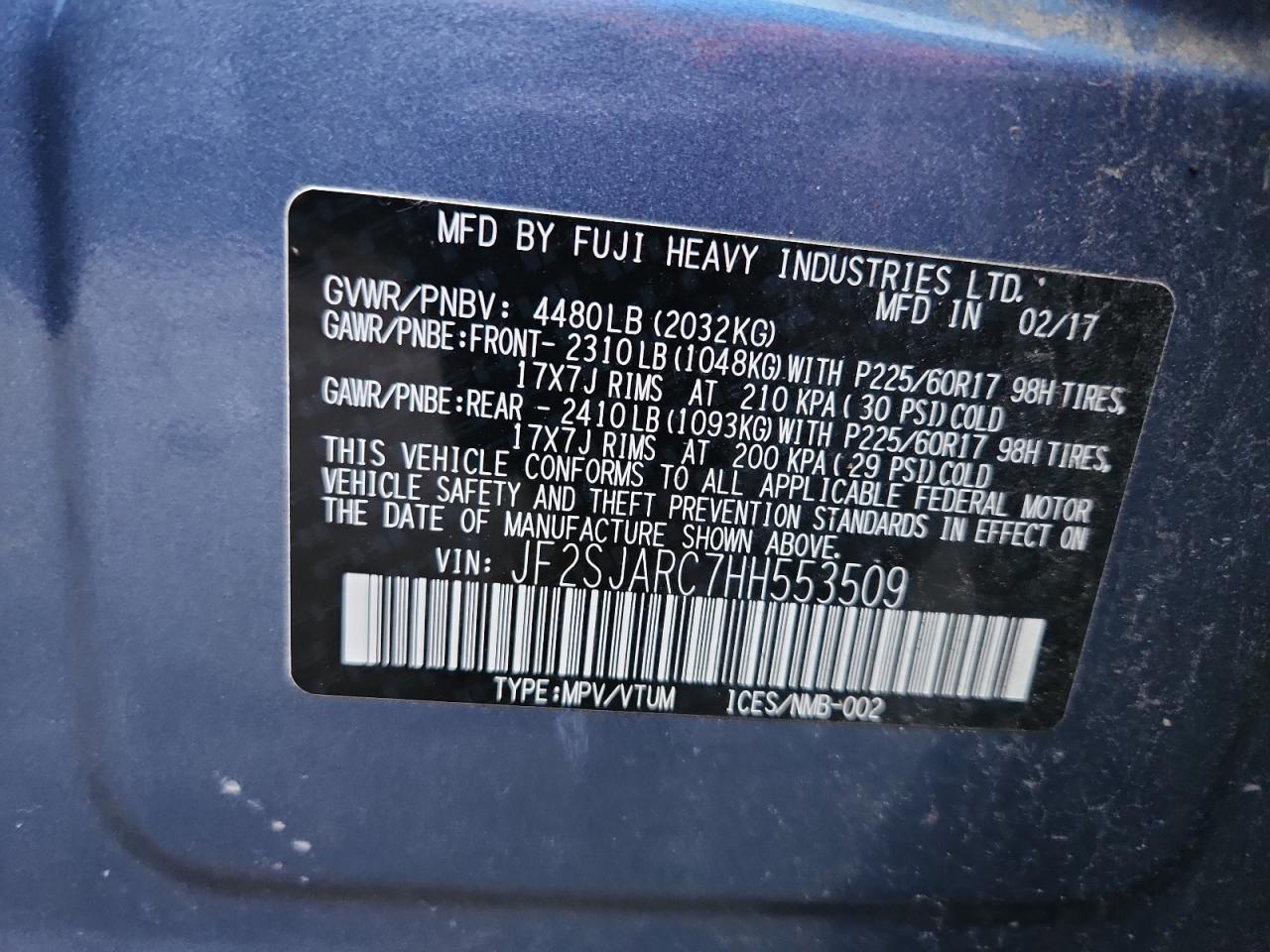 2017 Subaru Forester 2.5I Limited VIN: JF2SJARC7HH553509 Lot: 91587325