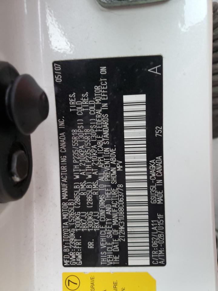 2008 Lexus Rx 350 VIN: 2T2HK31U88C063778 Lot: 93094645