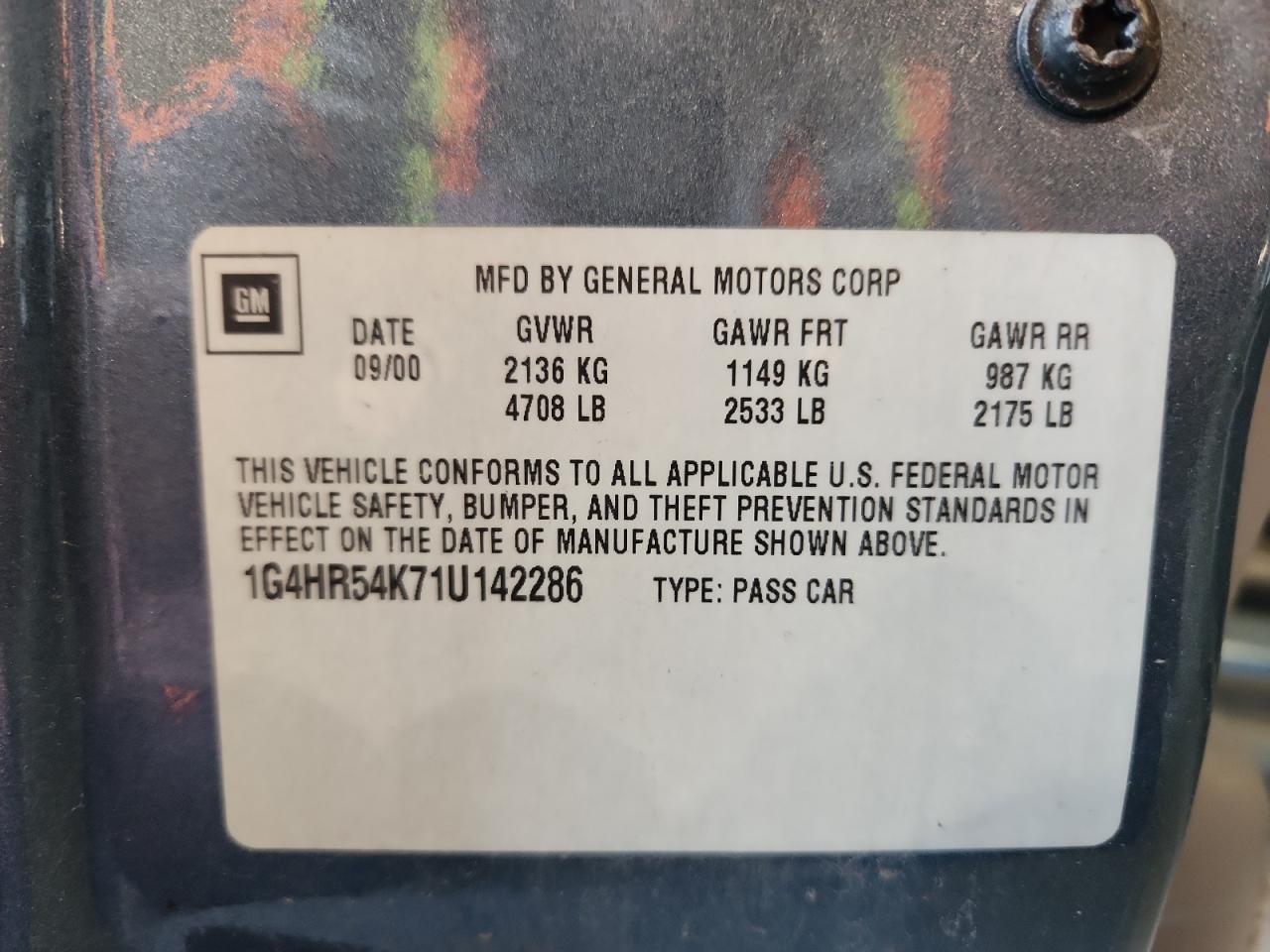 2001 Buick Lesabre Limited VIN: 1G4HR54K71U142286 Lot: 91995385