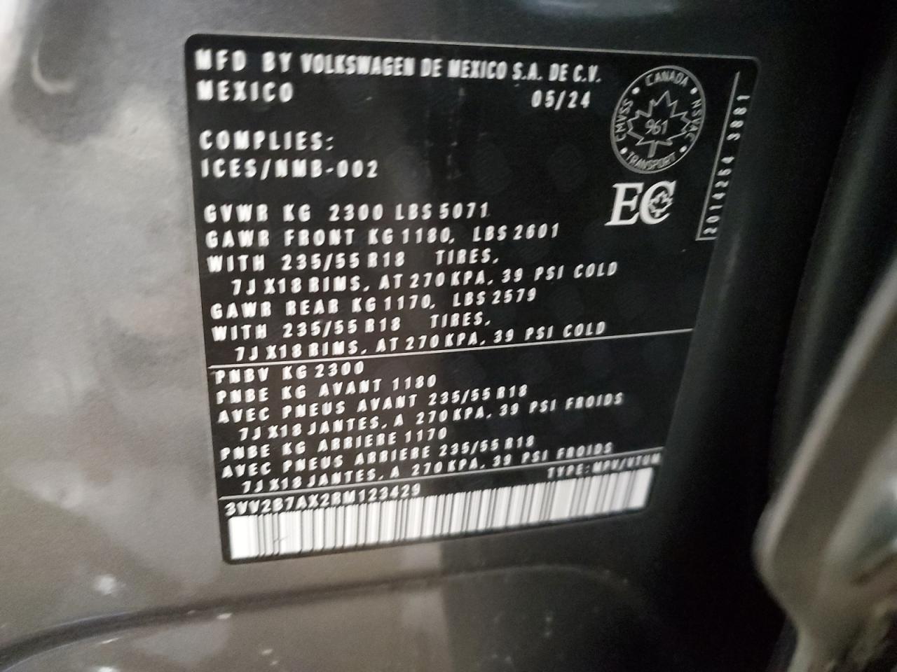 2024 Volkswagen Tiguan Se VIN: 3VV2B7AX2RM123429 Lot: 92407195