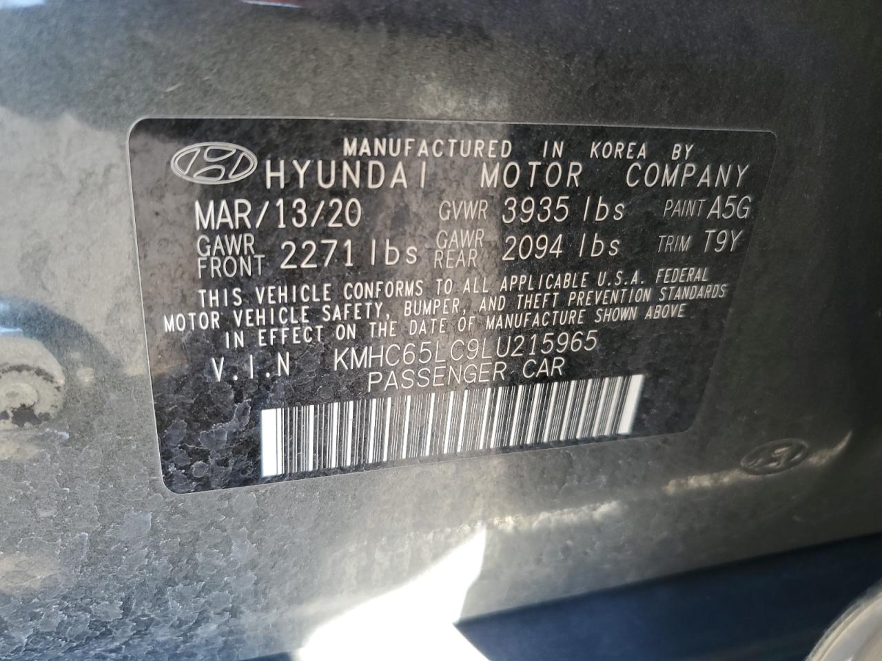 2020 Hyundai Ioniq Blue VIN: KMHC65LC9LU215965 Lot: 91435765