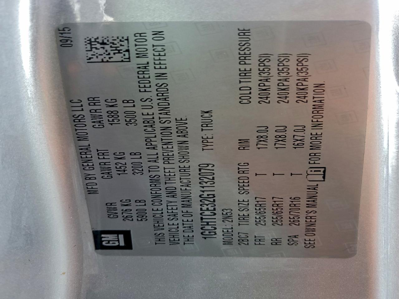 2016 Chevrolet Colorado Lt VIN: 1GCHTCE32G1132079 Lot: 94168875