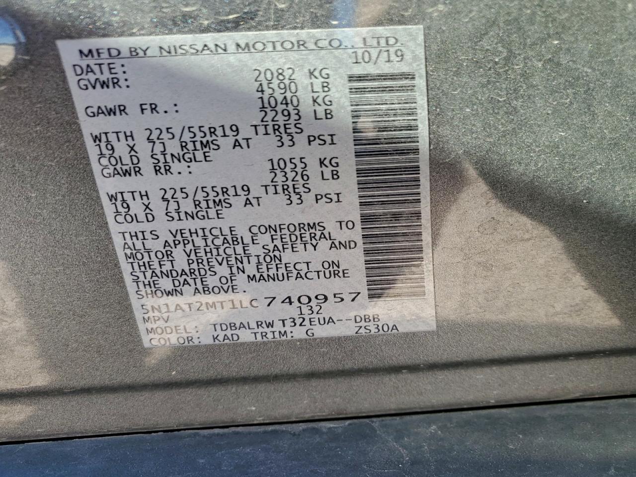 2020 Nissan Rogue S VIN: 5N1AT2MT1LC740957 Lot: 94523045