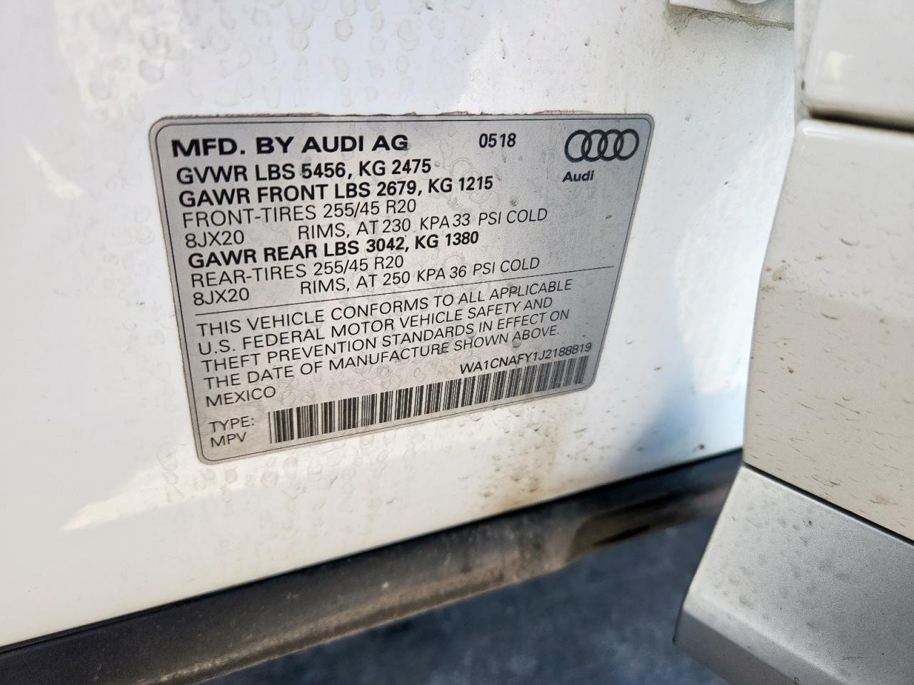 2018 Audi Q5 Prestige VIN: WA1CNAFY1J2188819 Lot: 91606145