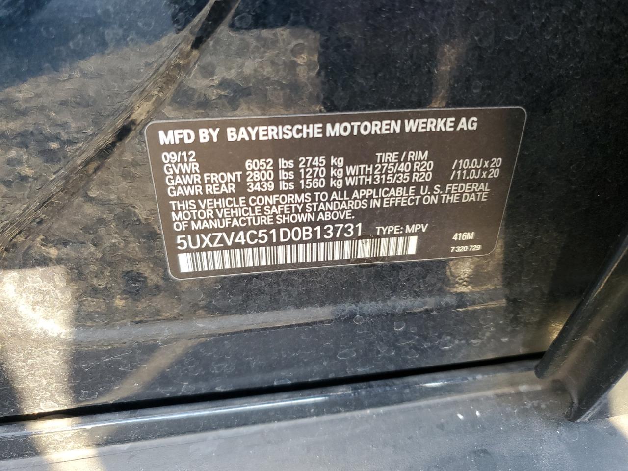 2013 BMW X5 xDrive35I VIN: 5UXZV4C51D0B13731 Lot: 93034415