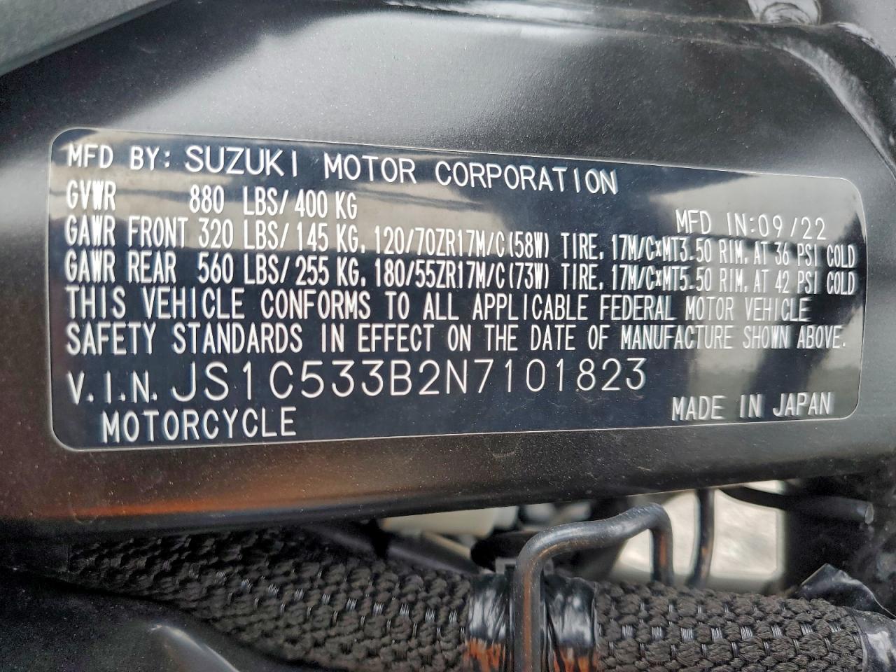 2022 Suzuki Gsx-S750 M VIN: JS1C533B2N7101823 Lot: 93616385