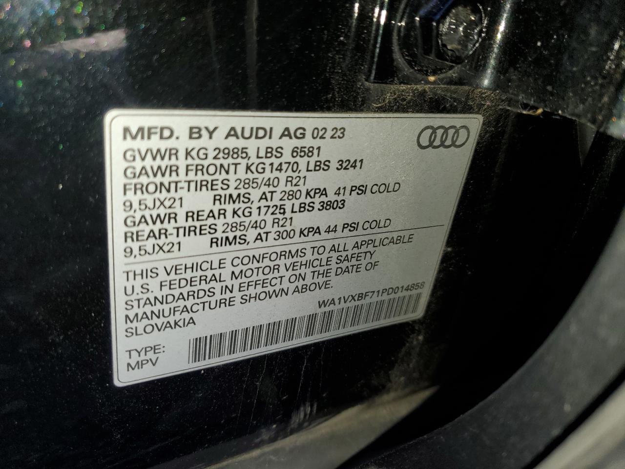 2023 Audi Q7 Prestige VIN: WA1VXBF71PD014858 Lot: 91997325