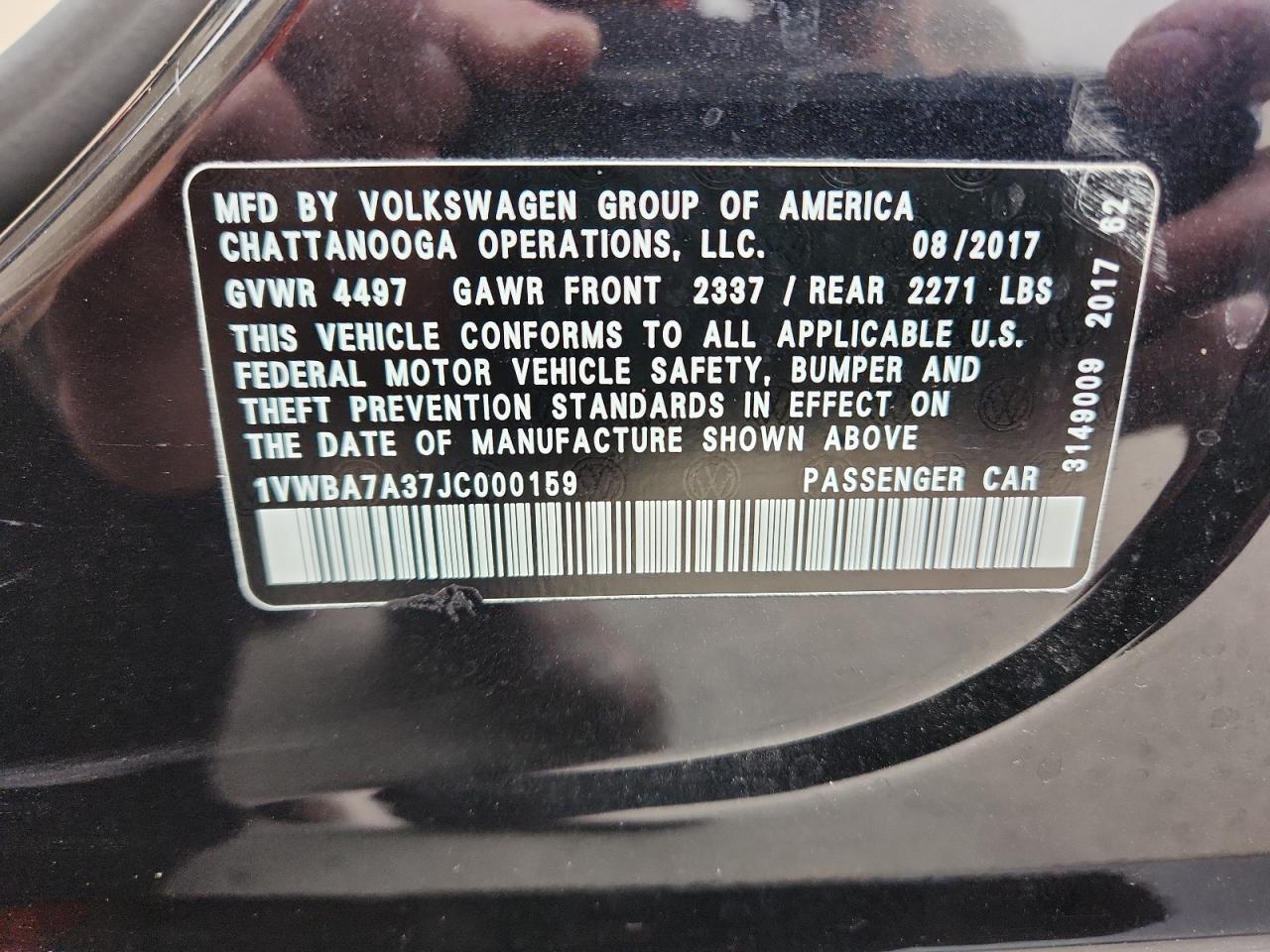 2018 Volkswagen Passat Se VIN: 1VWBA7A37JC000159 Lot: 93765055