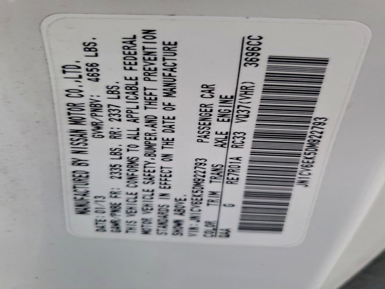 2013 Infiniti G37 Journey VIN: JN1CV6EK5DM922793 Lot: 94364285