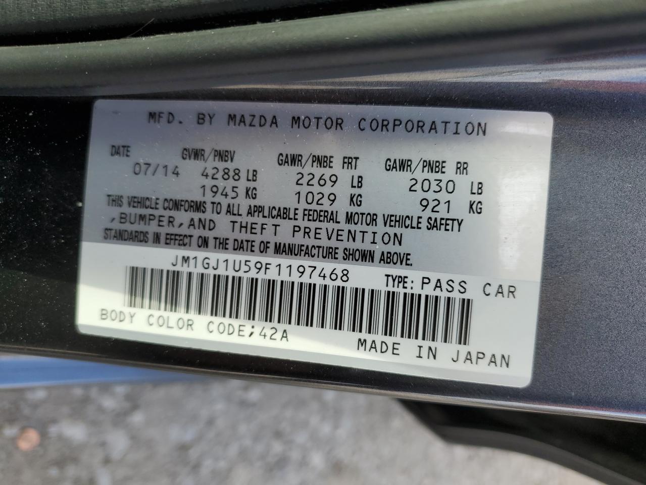 2015 Mazda 6 Sport VIN: JM1GJ1U59F1197468 Lot: 92843135