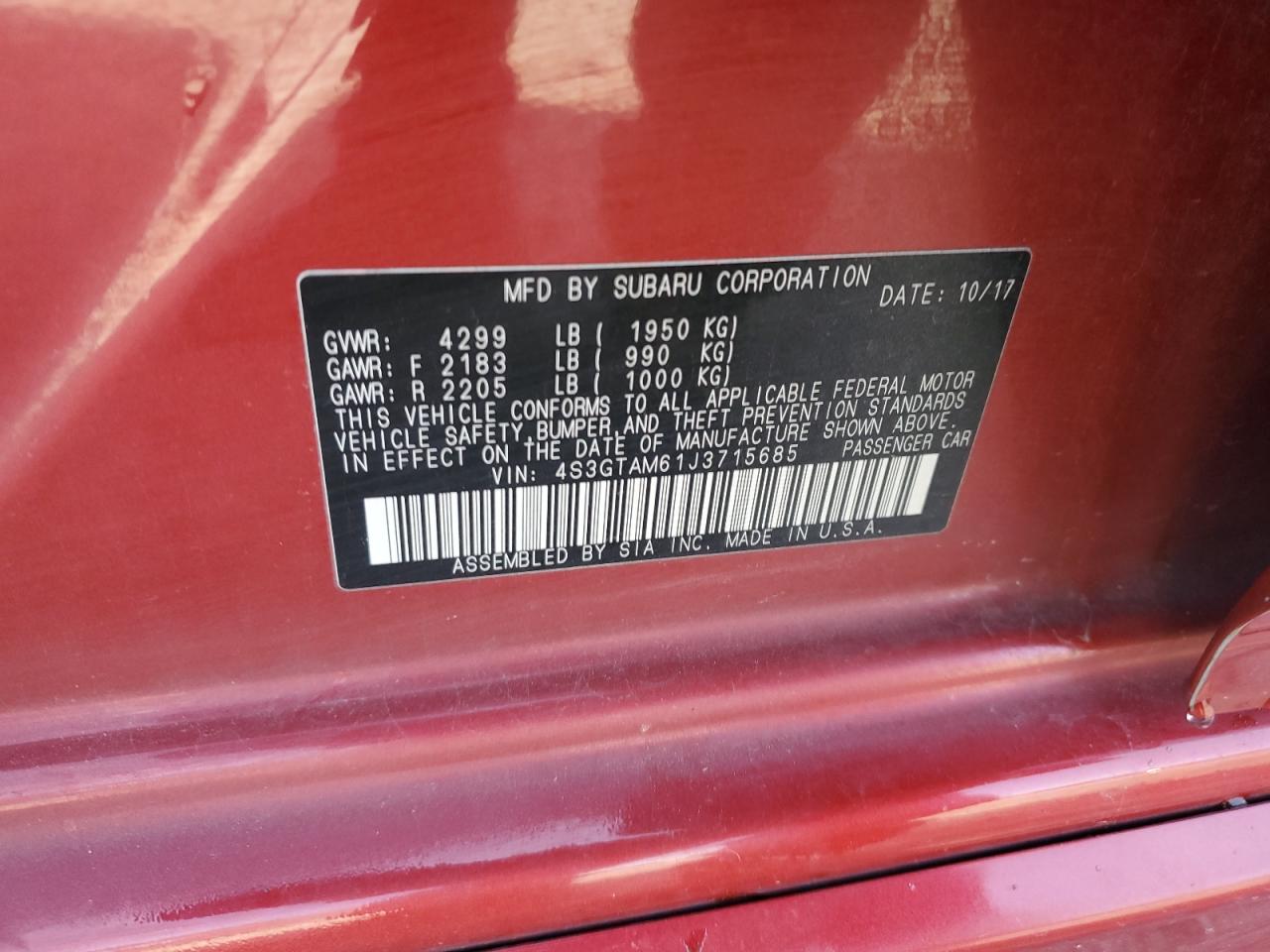 2018 Subaru Impreza Sport VIN: 4S3GTAM61J3715685 Lot: 92526165