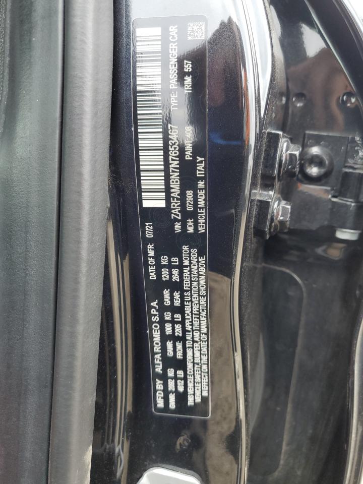 2022 Alfa Romeo Giulia Super VIN: ZARFAMBN7N7653467 Lot: 91169225