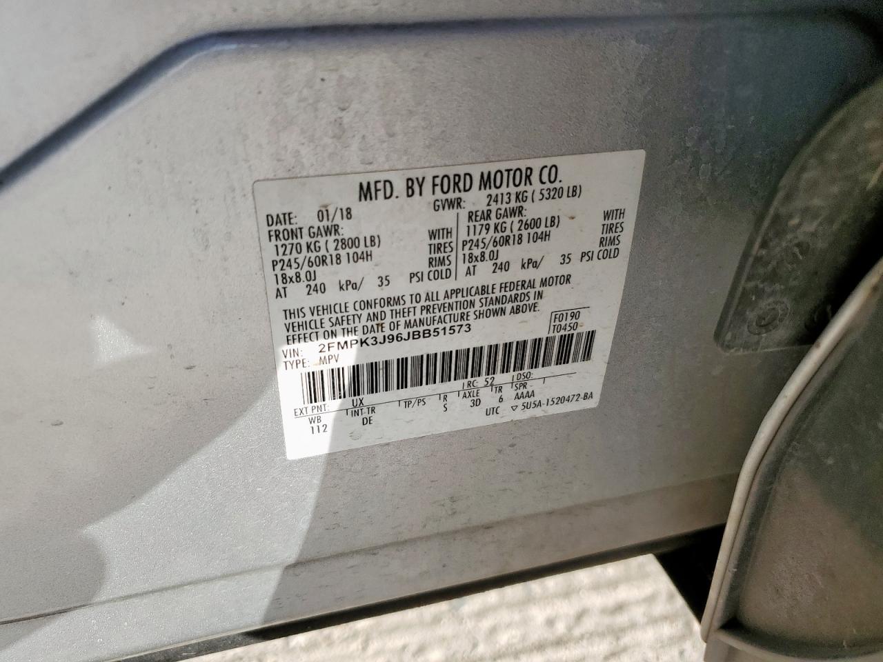 2018 Ford Edge Sel VIN: 2FMPK3J96JBB51573 Lot: 92895295