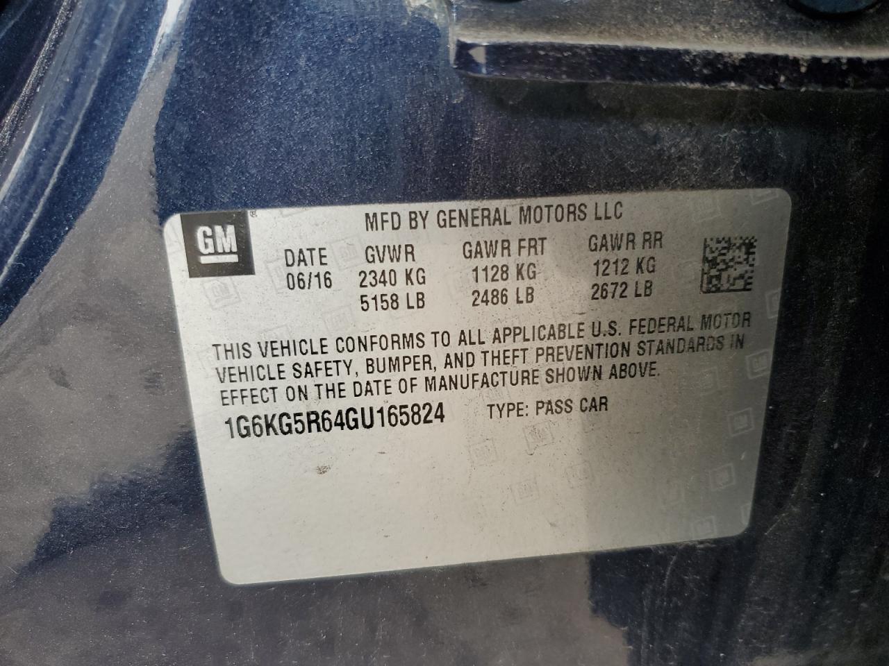 2016 Cadillac Ct6 Premium VIN: 1G6KG5R64GU165824 Lot: 91498655