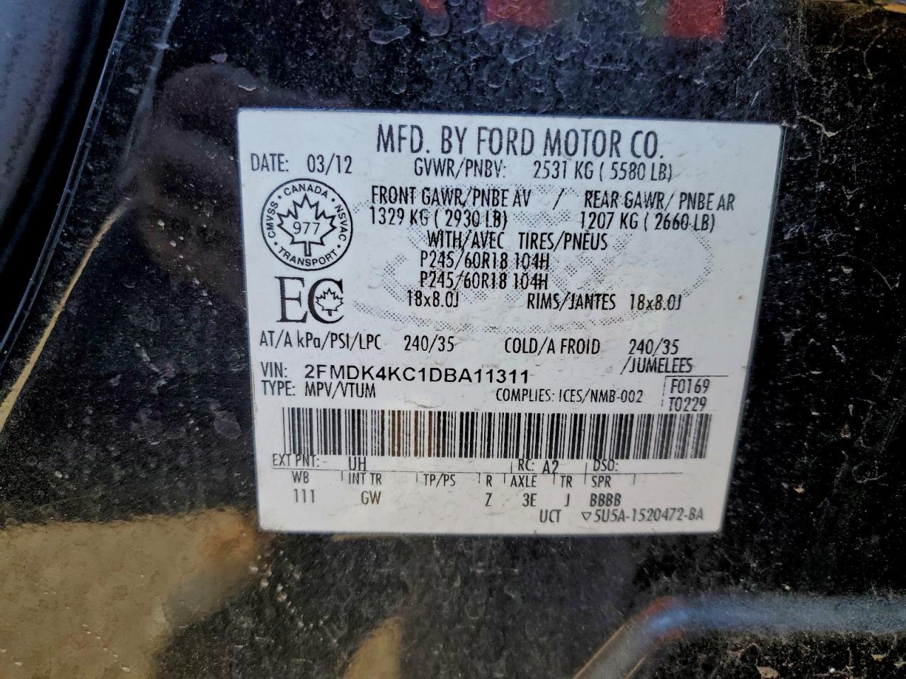 2013 Ford Edge Limited VIN: 2FMDK4KC1DBA11311 Lot: 93316825