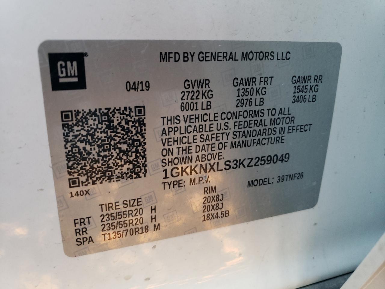 2019 GMC Acadia Denali VIN: 1GKKNXLS3KZ259049 Lot: 91460425