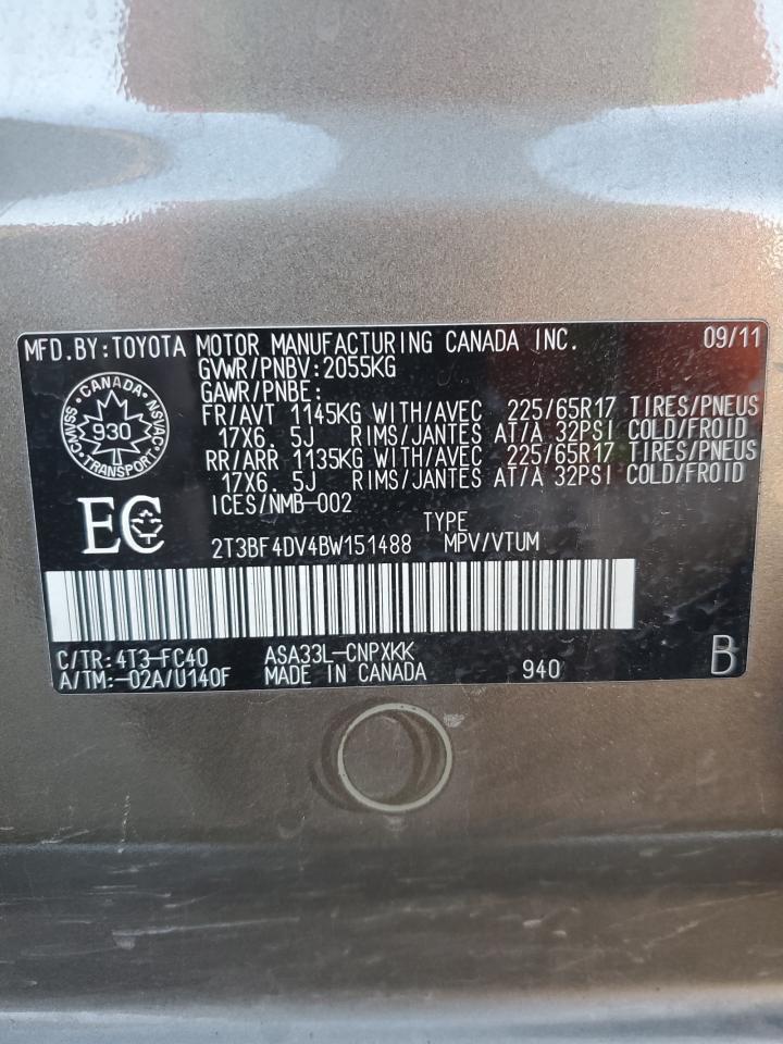 2011 Toyota Rav4 VIN: 2T3BF4DV4BW151488 Lot: 92080705