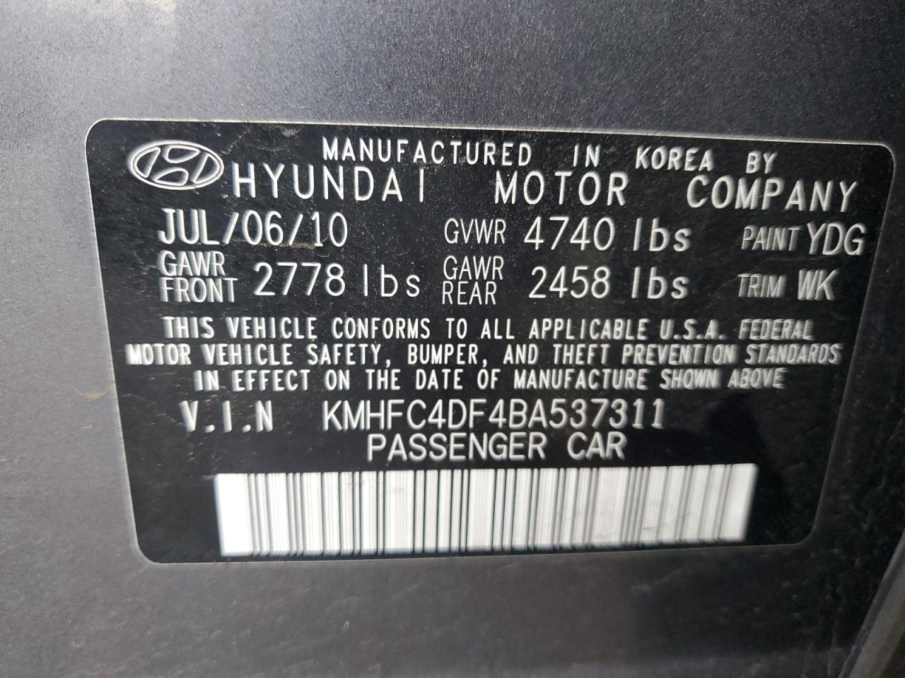 2011 Hyundai Azera Gls VIN: KMHFC4DF4BA537311 Lot: 91353265