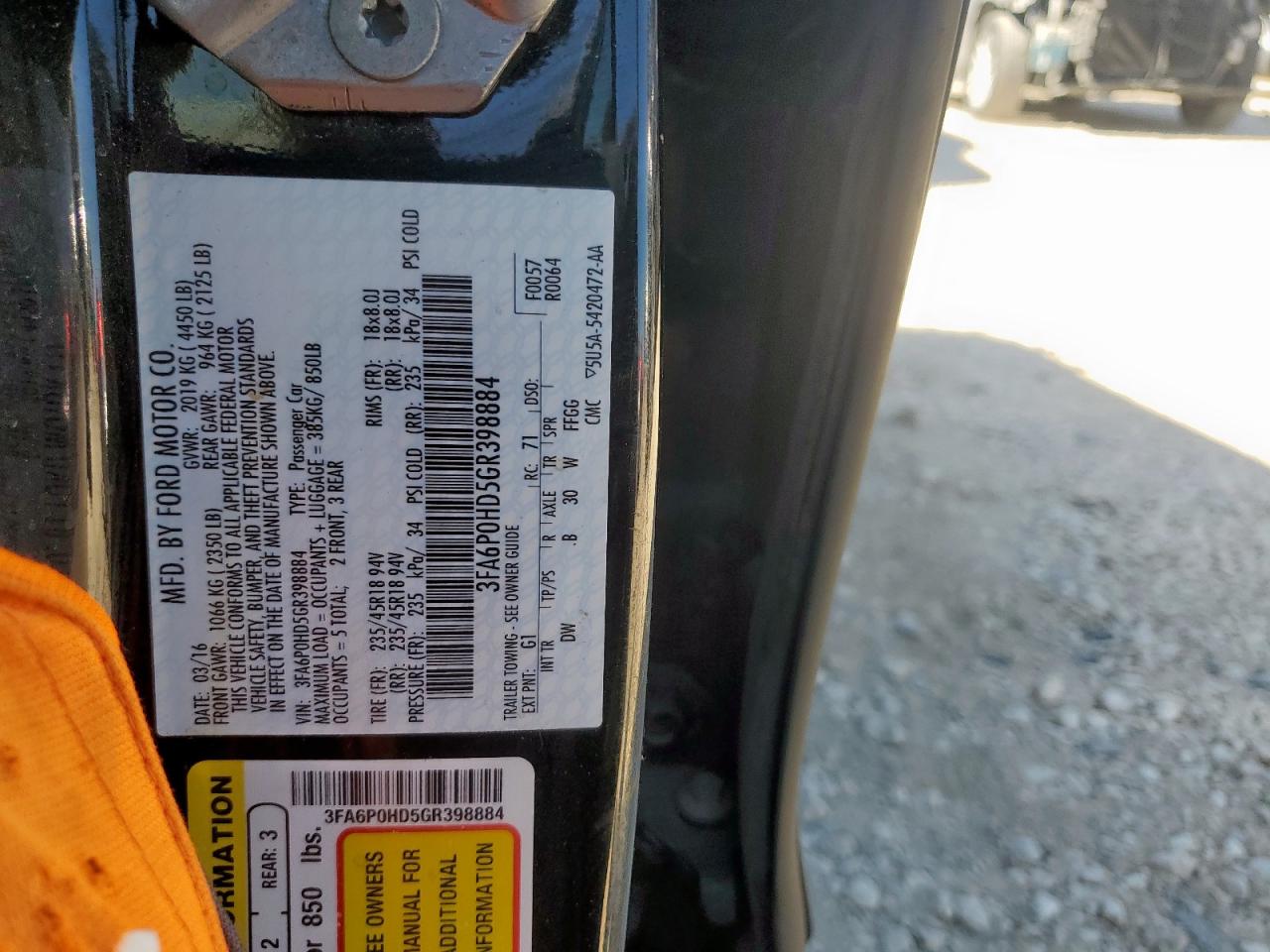 2016 Ford Fusion Se VIN: 3FA6P0HD5GR398884 Lot: 91706895