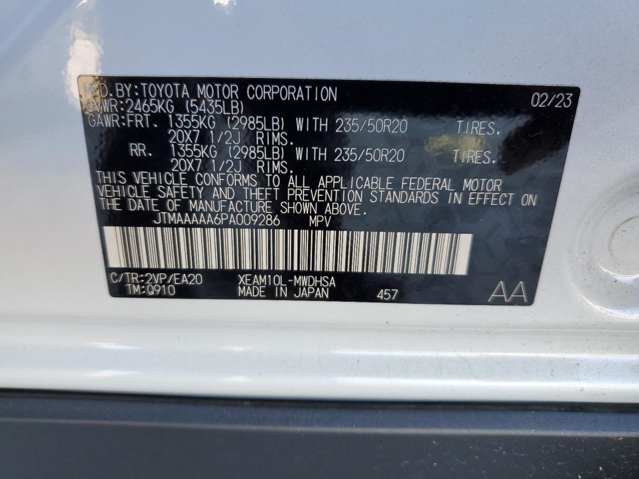 2023 Toyota Bz4X Xle VIN: JTMAAAAA6PA009286 Lot: 92882235