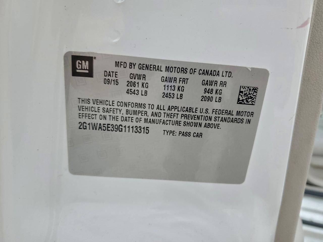 2016 Chevrolet Impala Limited Ls VIN: 2G1WA5E39G1113315 Lot: 93702865