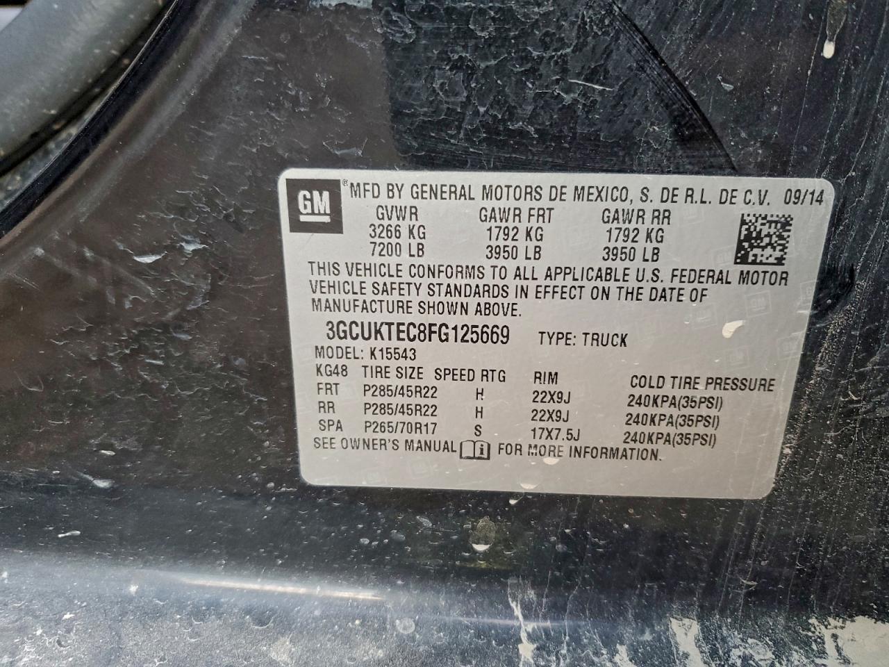 2015 Chevrolet Silverado K1500 High Country VIN: 3GCUKTEC8FG125669 Lot: 94347085