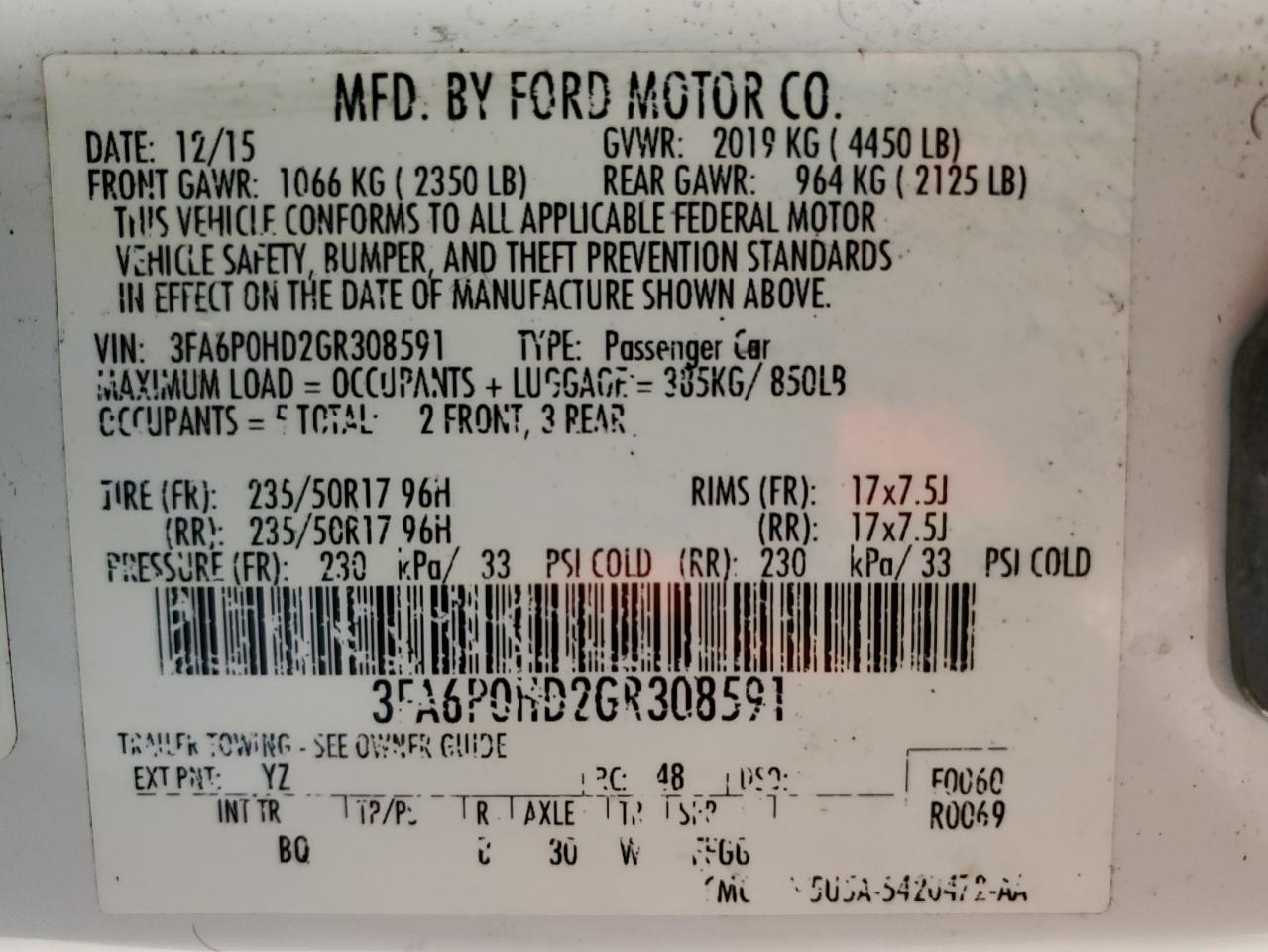 2016 Ford Fusion Se VIN: 3FA6P0HD2GR308591 Lot: 93756235