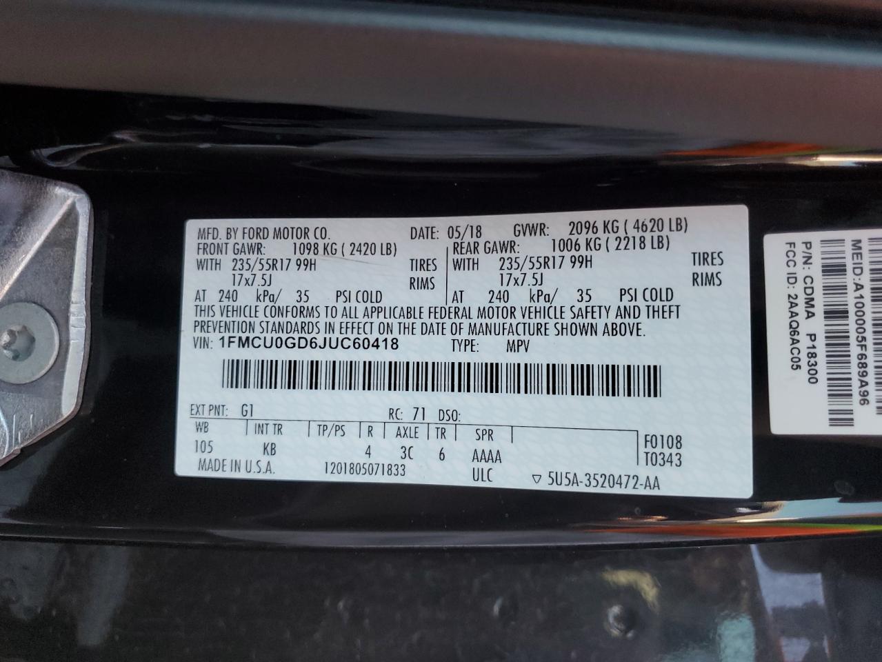 2018 Ford Escape Se VIN: 1FMCU0GD6JUC60418 Lot: 92398885