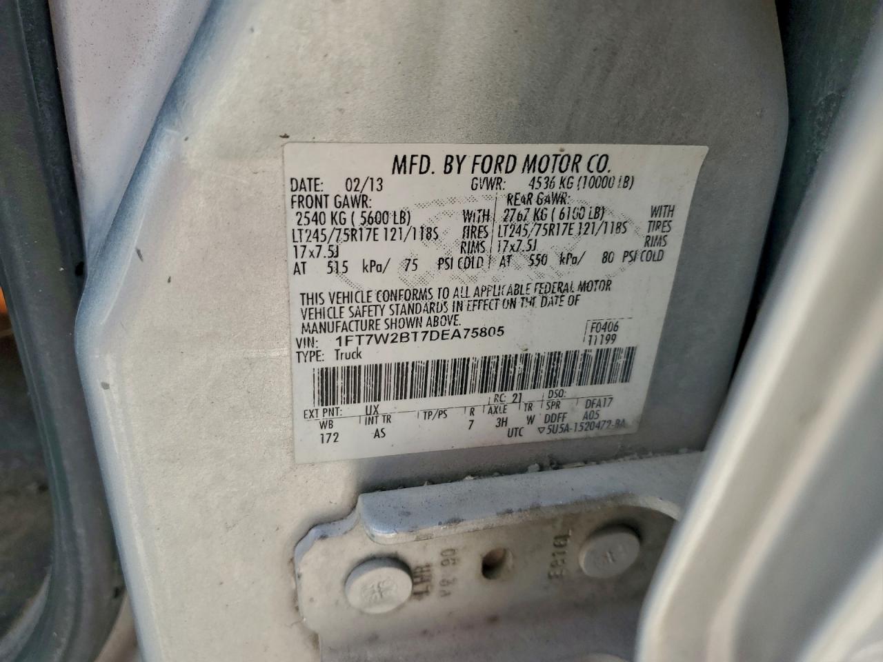 2013 Ford F250 Super Duty VIN: 1FT7W2BT7DEA75805 Lot: 94192935