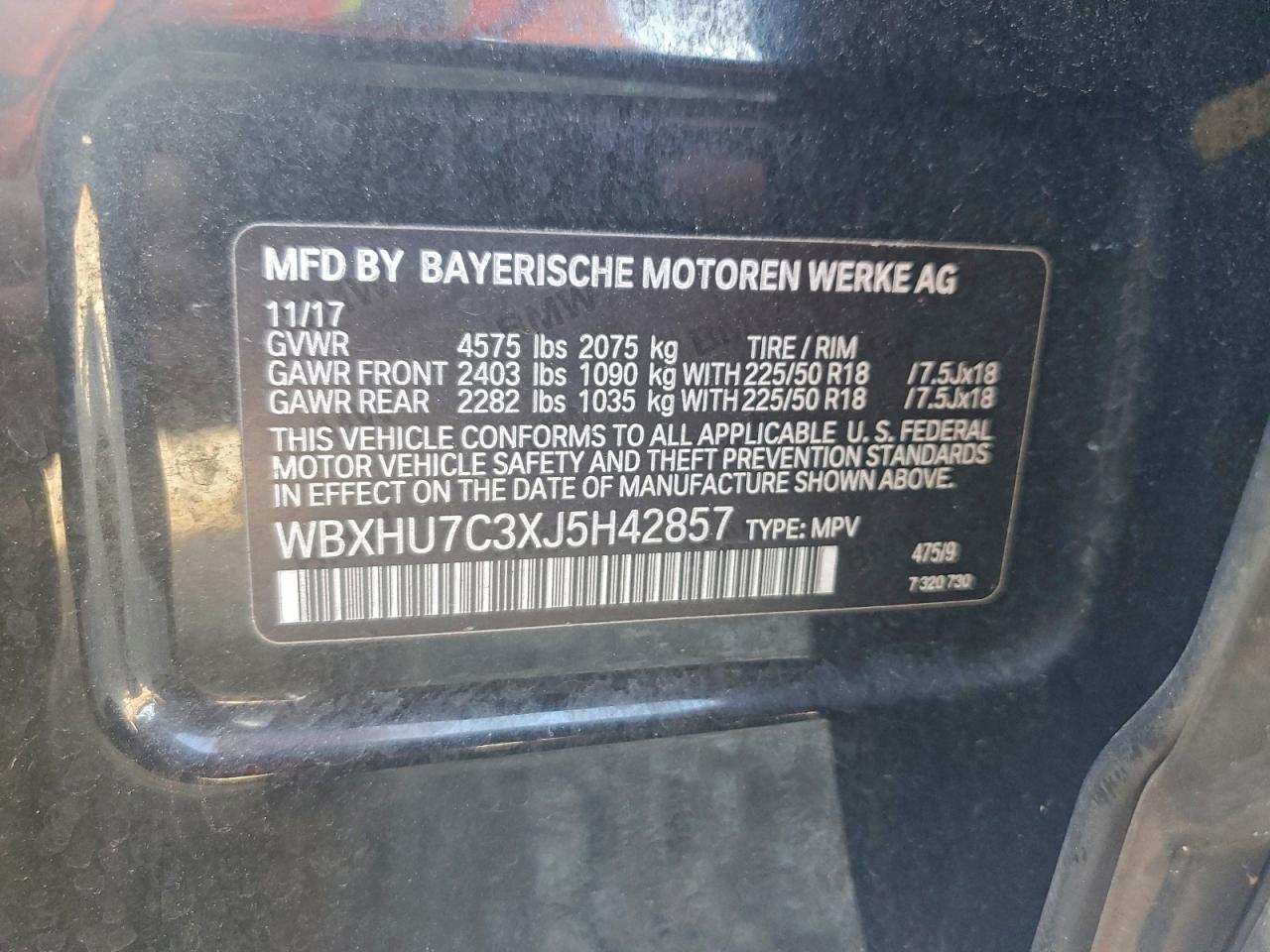 2018 BMW X1 Sdrive28I VIN: WBXHU7C3XJ5H42857 Lot: 94293155