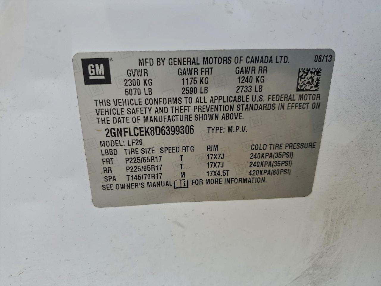 2013 Chevrolet Equinox Ls VIN: 2GNFLCEK8D6399306 Lot: 93859975