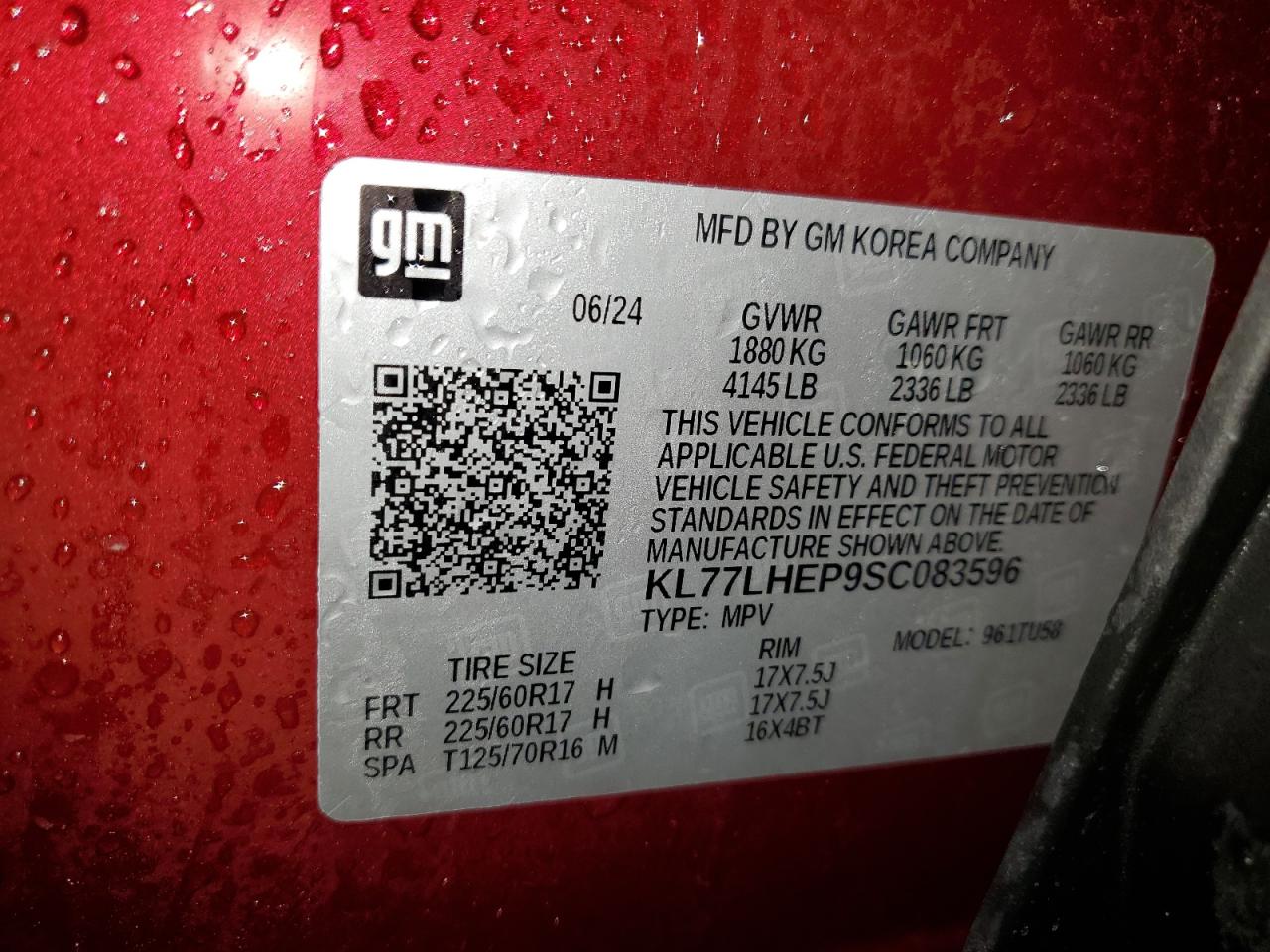 2025 Chevrolet Trax 1Lt VIN: KL77LHEP9SC083596 Lot: 93386745