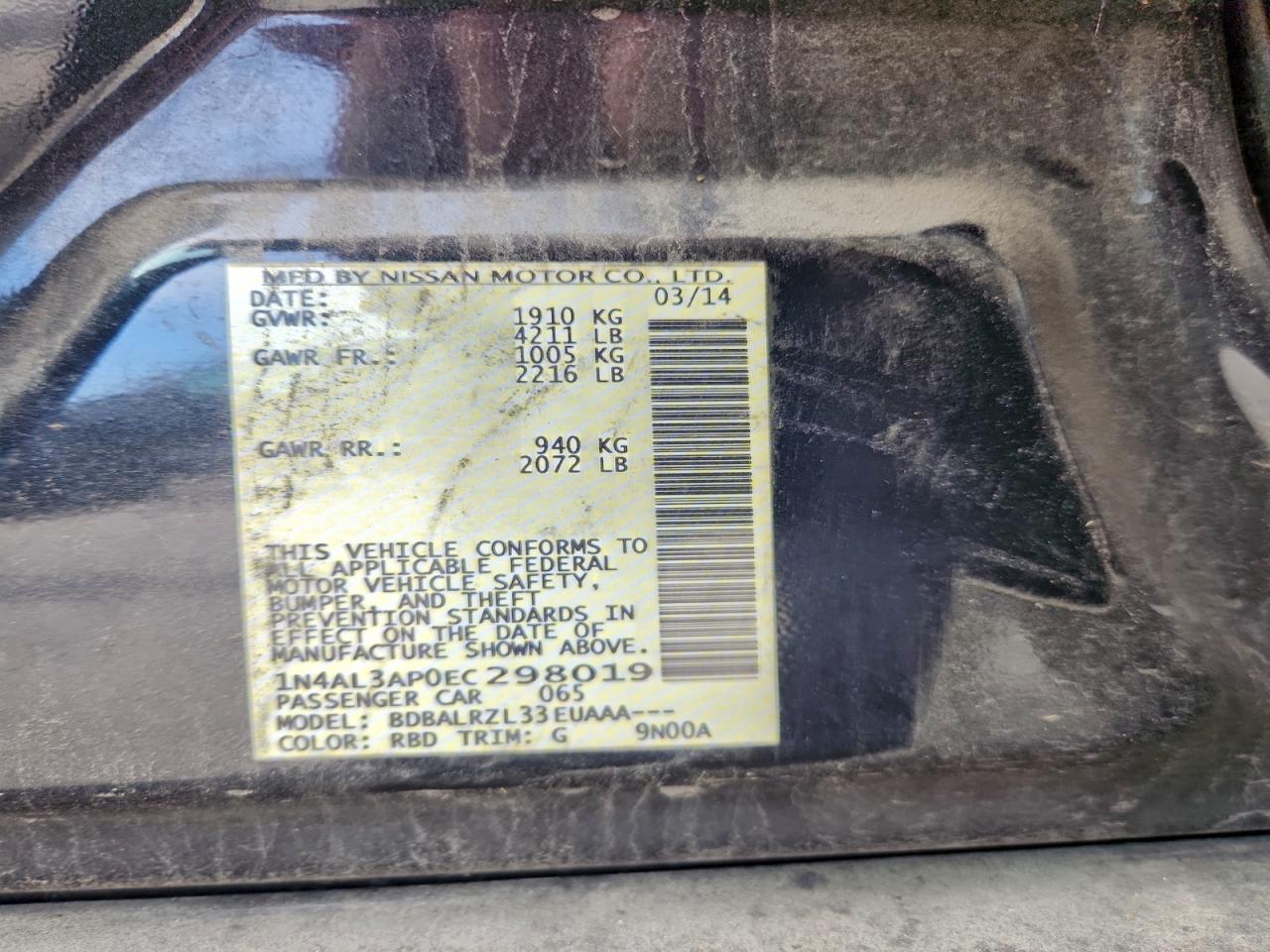 2016 Nissan Altima 2.5 VIN: 1N4AL3AP0EC298019 Lot: 92383465