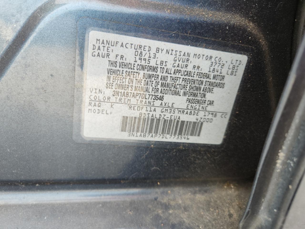 2013 Nissan Sentra S VIN: 3N1AB7AP7DL773546 Lot: 93019175