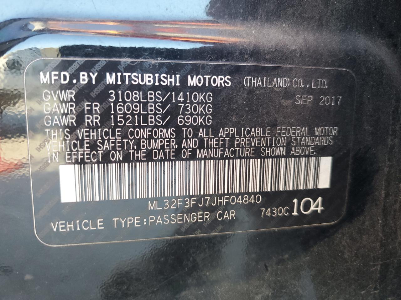 2018 Mitsubishi Mirage G4 Es VIN: ML32F3FJ7JHF04840 Lot: 91644585