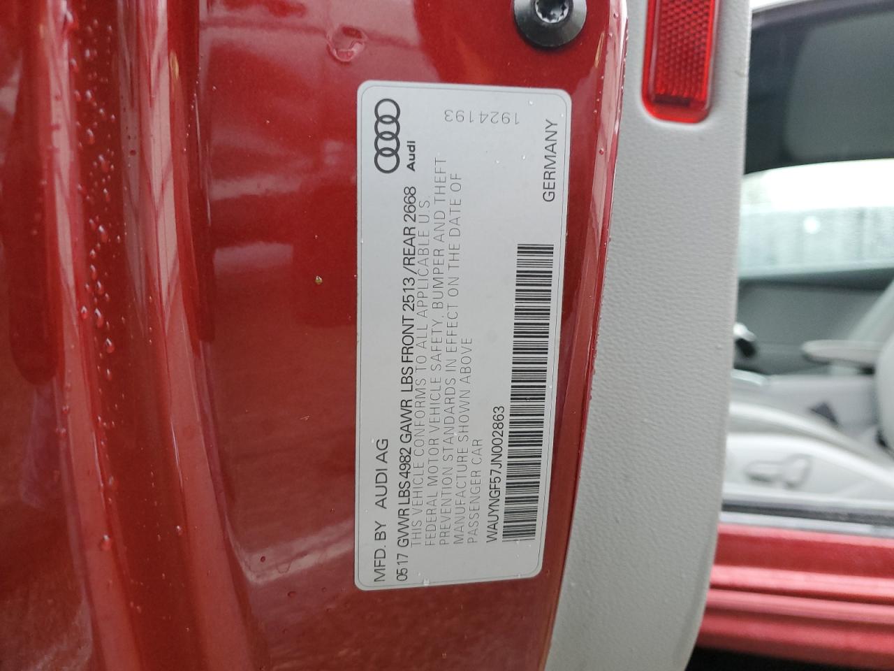 2018 Audi A5 Premium Plus VIN: WAUYNGF57JN002863 Lot: 92913105