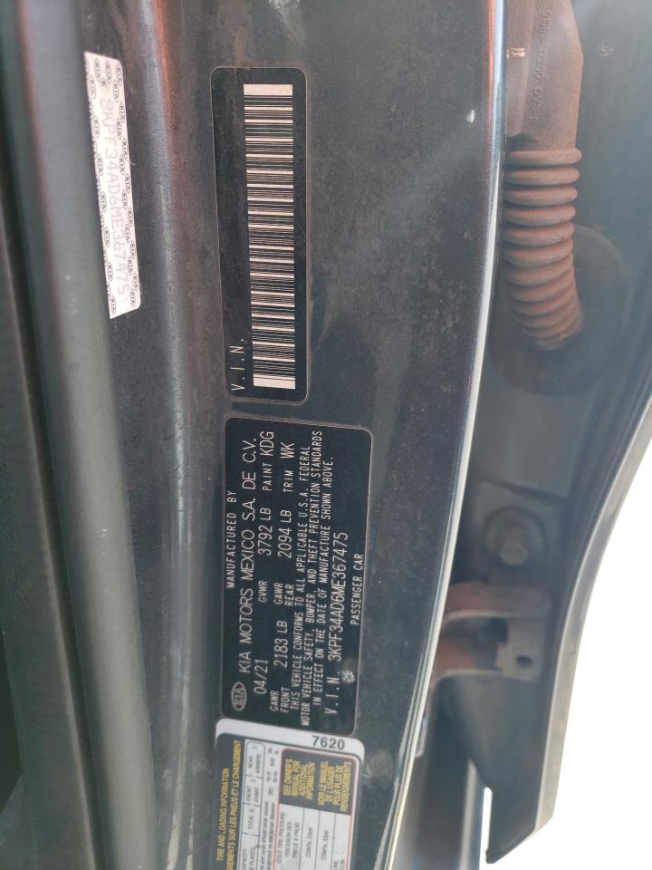 2021 Kia Forte Gt Line VIN: 3KPF34AD6ME367475 Lot: 92292675