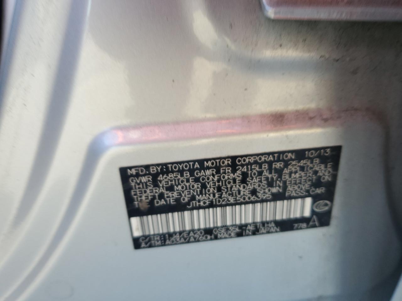 2014 Lexus Is 250 VIN: JTHCF1D23E5006395 Lot: 92407495